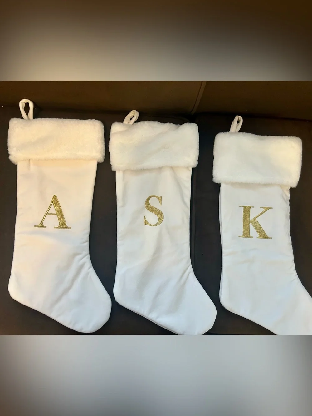 3 Jumbo monogrammed holiday stockings